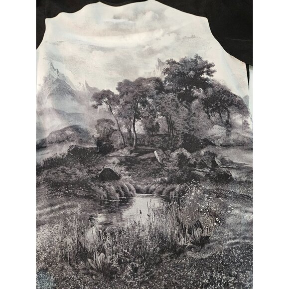 BCBGMaxAzria Silk Addy Blouse Sz. Small Landscape Print Artsy Art To Wear B&W - Picture 5 of 12